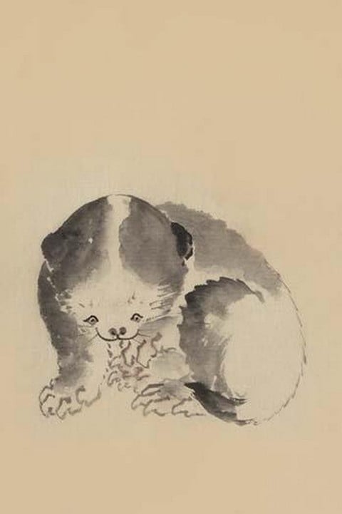 A Cat Cleaning its Claws by Katsushika Hokusai - Art Print