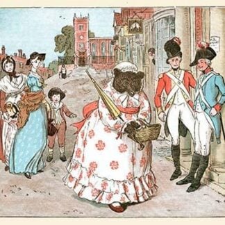 A She bear in Human clothes walks down the street passed soldiers by Randolph Caldecott
