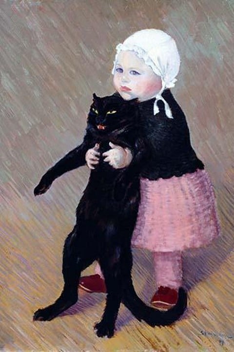 A Small Girl with a Cat by Theophile Alexandre Steinlen