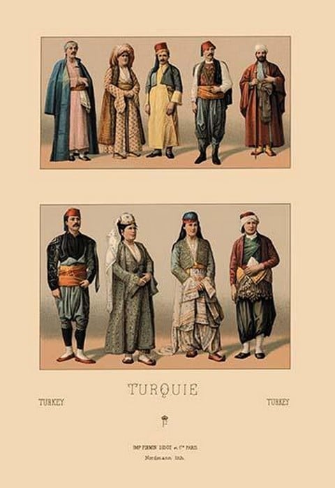 A Variety of Turkish Costumes by Auguste Racinet