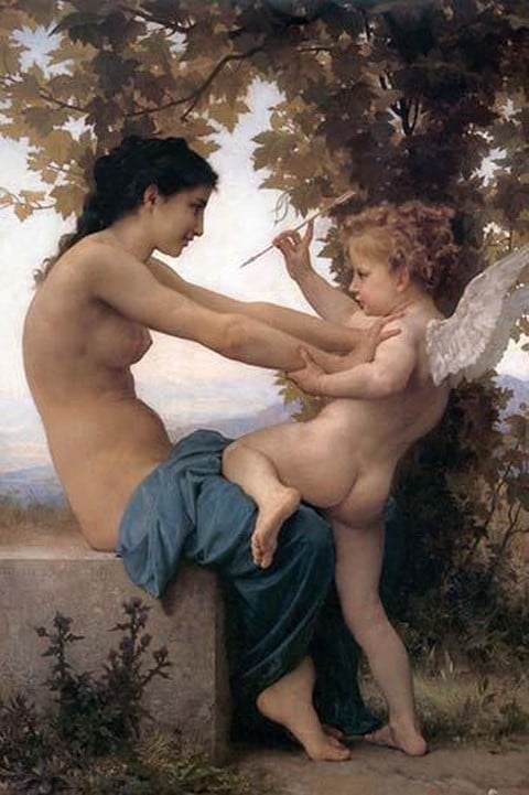 A Young Girl Defending Herself Against Eros by William Bouguereau