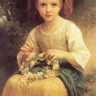 A Young Girl braids a Garland Crown of Flowers by William Bouguereau