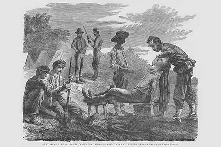 African American Barbers Shaving in Camp by Frank Leslie