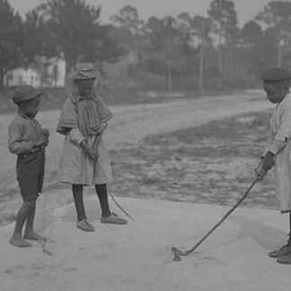 African American Children pretend to play golf on country road