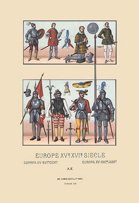 An Assortment of Military Costumes of the Renaissance by Auguste Racinet