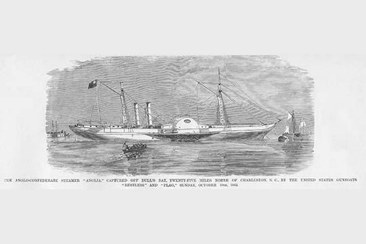 Anglo Confederate Steamer 'Anglia' captured off of Charleston by Frank Leslie
