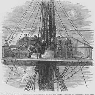 Artist Waud on Board the 'Mississippi' sketches Battle between Confederate Forts & Federal Fleet by Frank Leslie