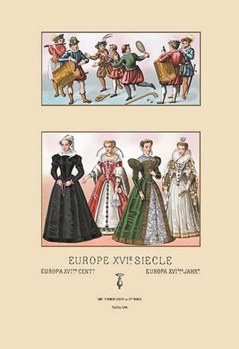 Assorted Fashions of Sixteenth Century French Noblewomen by Auguste Racinet