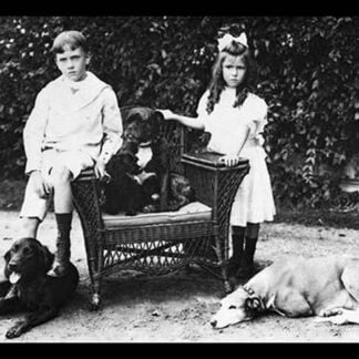 Boy and Girl with Their Four Dogs