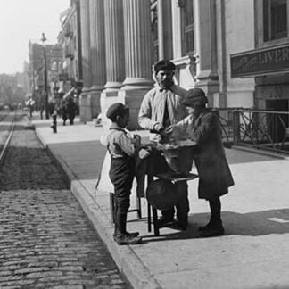 Boys buy peanuts from Street Vendor of 42nd street. NYC