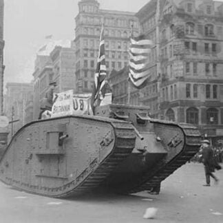 British tank sporting an American Flag tracks down Fifth Avenue