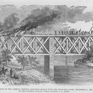 Burning the Georgia Central Railroad Bridge over Ogeechee River by Federal Forces under Colonel Jones by Frank Leslie