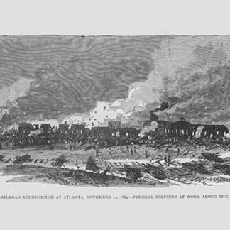 Burning the Railroad Roundhouse in Atlanta by Frank Leslie