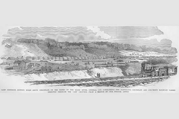 Camp Dennison on the Banks of the Miami River - Cincinnati & Columbus Railroad by Frank Leslie