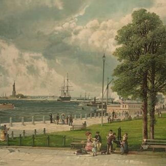 Castle Garden at the tip of Manhattan with the Stature of Liberty in the Distance