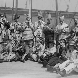 Celtic Firefighters in Dress up band as Clowns with Musical Instruments