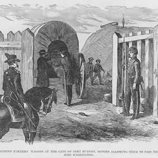 Checkpoint at Fort Runyon examines Farmer's Wagon before permission to enter DC by Frank Leslie