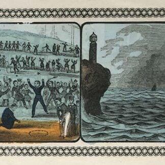 Children Play games at school recess; seascape with ship in fog off a lighthouse by Charles Butler