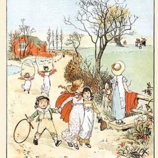 Children jumped ropes and played with hoops along a road by Randolph Caldecott