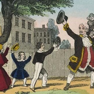 Children raise their arms in joy with their teacher by Charles Butler