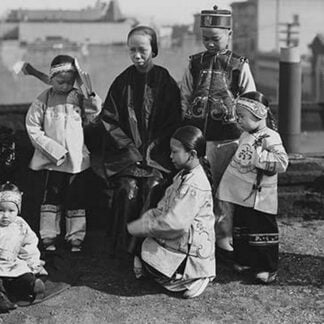 Chinese Mother with her Children in Native Costume sit on rooftop by Jackson