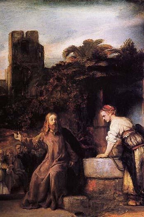 Christ and the woman of Samaria by Rembrandt Van Rijn