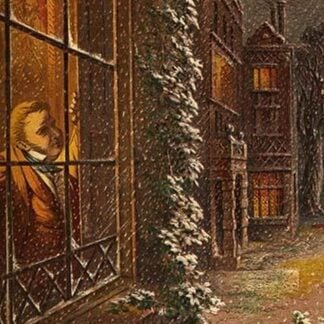 Christmas Eve and a Robin rests on the window sill in the falling snow by Kronheim & Dalziels