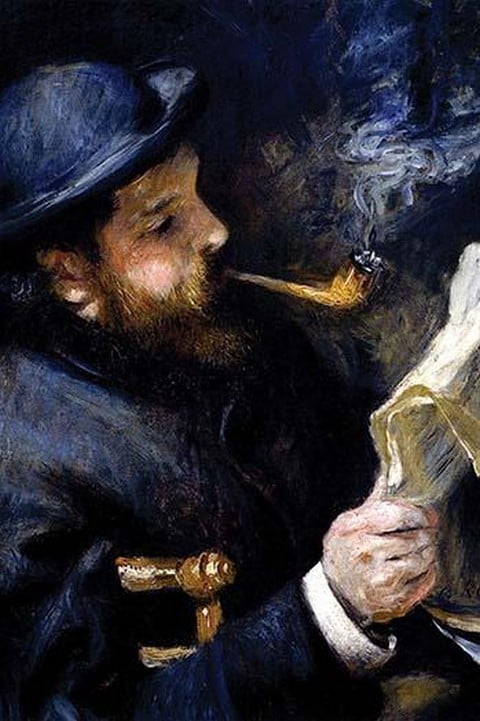 Claude Monet Reading A Newspaper by Pierre-August Renoir