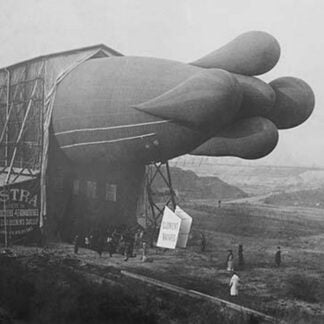 Clement Bayard Dirigible half way in Hangar