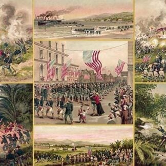 Collage of Events that Symbolize the American Victory against the Spanish