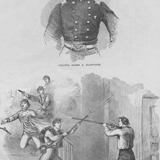 Colonel Ellsworth shot after taking down Confederate Flag by Frank Leslie