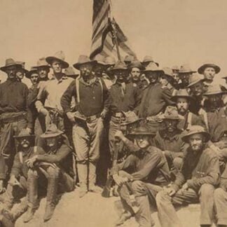 Colonel Roosevelt and his Rough Riders at the top of the hill which they captured