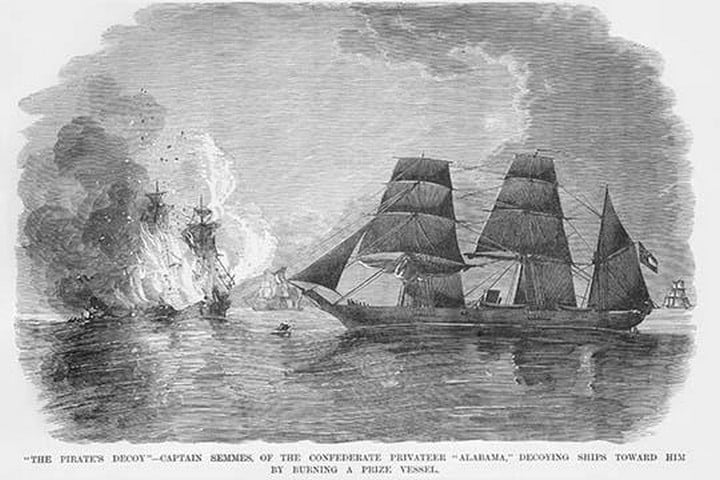 Confederate Captain Semmes burns a vessel from the Alabama by Frank Leslie
