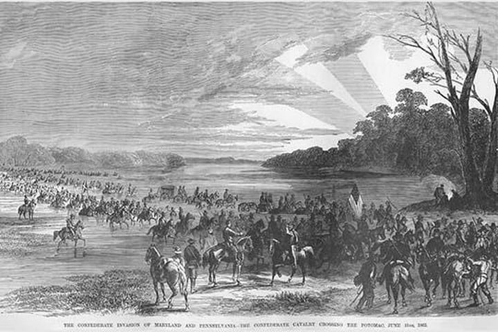 Confederate Cavalry Crosses the Potomac invading Maryland & Pennsylvania by Frank Leslie
