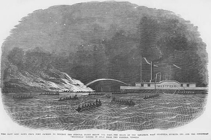 Confederate Fire Barge sent to sink the Westfield by Frank Leslie