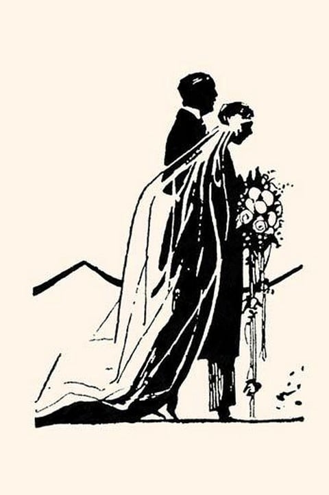 Couple Side by Side Moving Toward a Wedding Ceremony by Maxfield Parrish