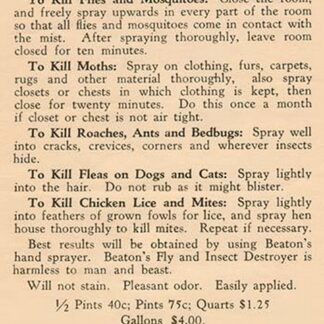 Directions for Beaton's Fly and Insect Destroyer