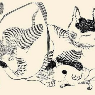 Domestic cat nursing kittens by Morikuni Tachibana