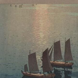 Dusk blankets a still lake over SailBoats