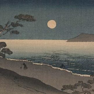 Dusk oven and Ocean Shore with a sole man carrying buckets on the Beach