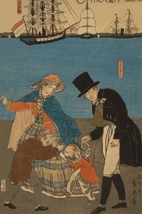 Dutch people Taking a Sunday Walk in Yokohama (Yokohama kyujitsu - Orandajin yuko) by Utagawa Sadahide