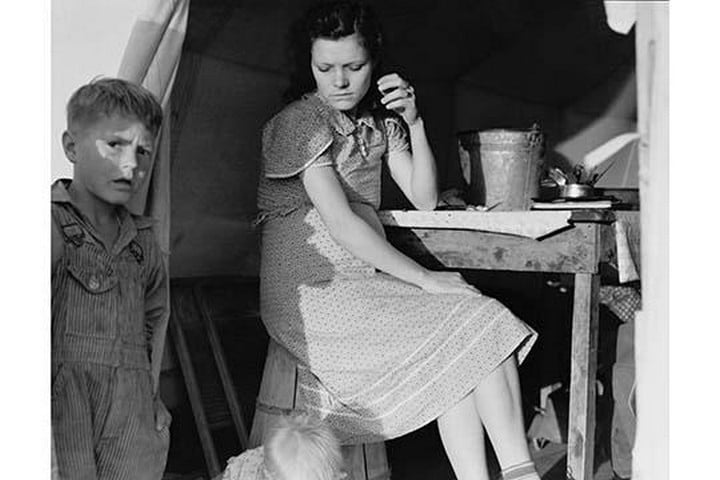Emergency migratory labor camp by Dorothea Lange
