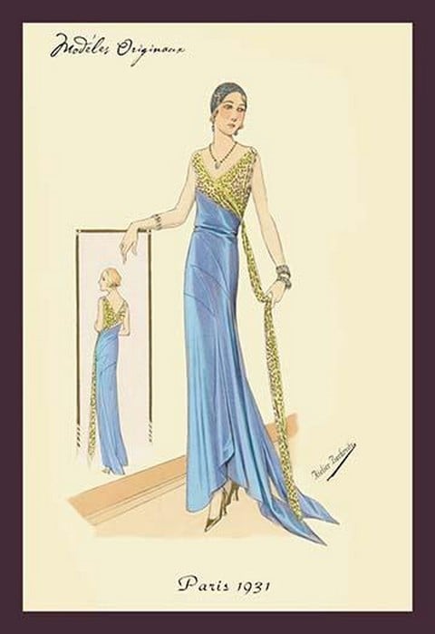 Evening Gown in Blue and Gold by Atelier Bachwitz