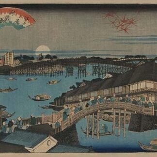 Evening glow at Ryogoku Bridge. by Ikeda Eisen