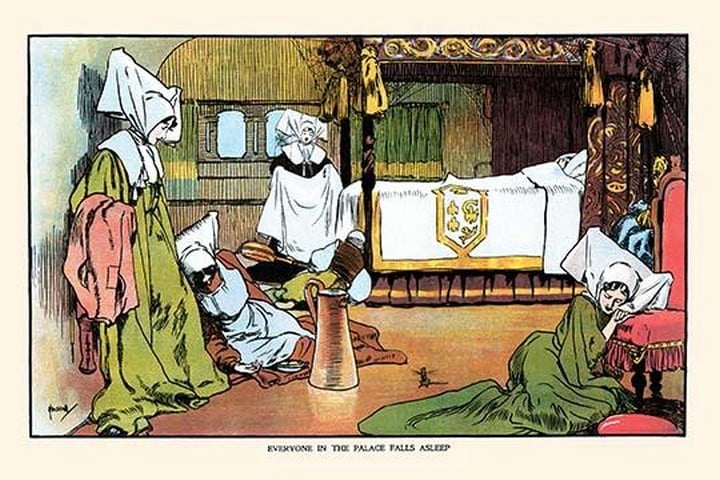 Everyone in the Palace Falls Asleep from Sleeping Beauty by John Hassall