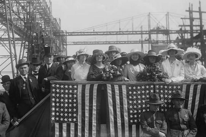 FDR attends launch of the Battleship Tennessee as Secretary of the Navy