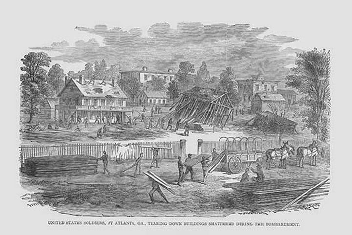 Federal Soldiers tearing down buildings destroyed by Bombardment in Atlanta by Frank Leslie