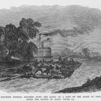Federals Tow Wounded Soldiers on a Raft After the Battle of Bayou Teche by Frank Leslie