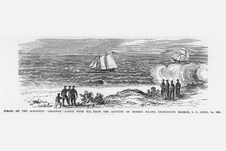 Firing on the Schooner 'Shannon' Laden with Ice by Frank Leslie