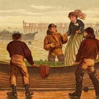 Fisherman help a Mother into a rowboat at the Beach by Kronheim & Dalziels